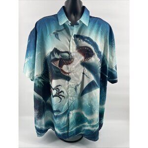 Hardaddy Button-Up T-Rex vs Shark Shirt Mens 3XL Short Sleeve Hawaiian NWOT